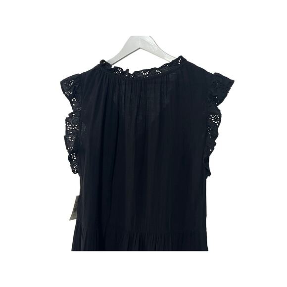 VELVET GRAHAM SPENCER WMNS SMALL GRACE COTTON RUFFLE SLEEVE MINI DRESS BLK NEW - Picture 9 of 14